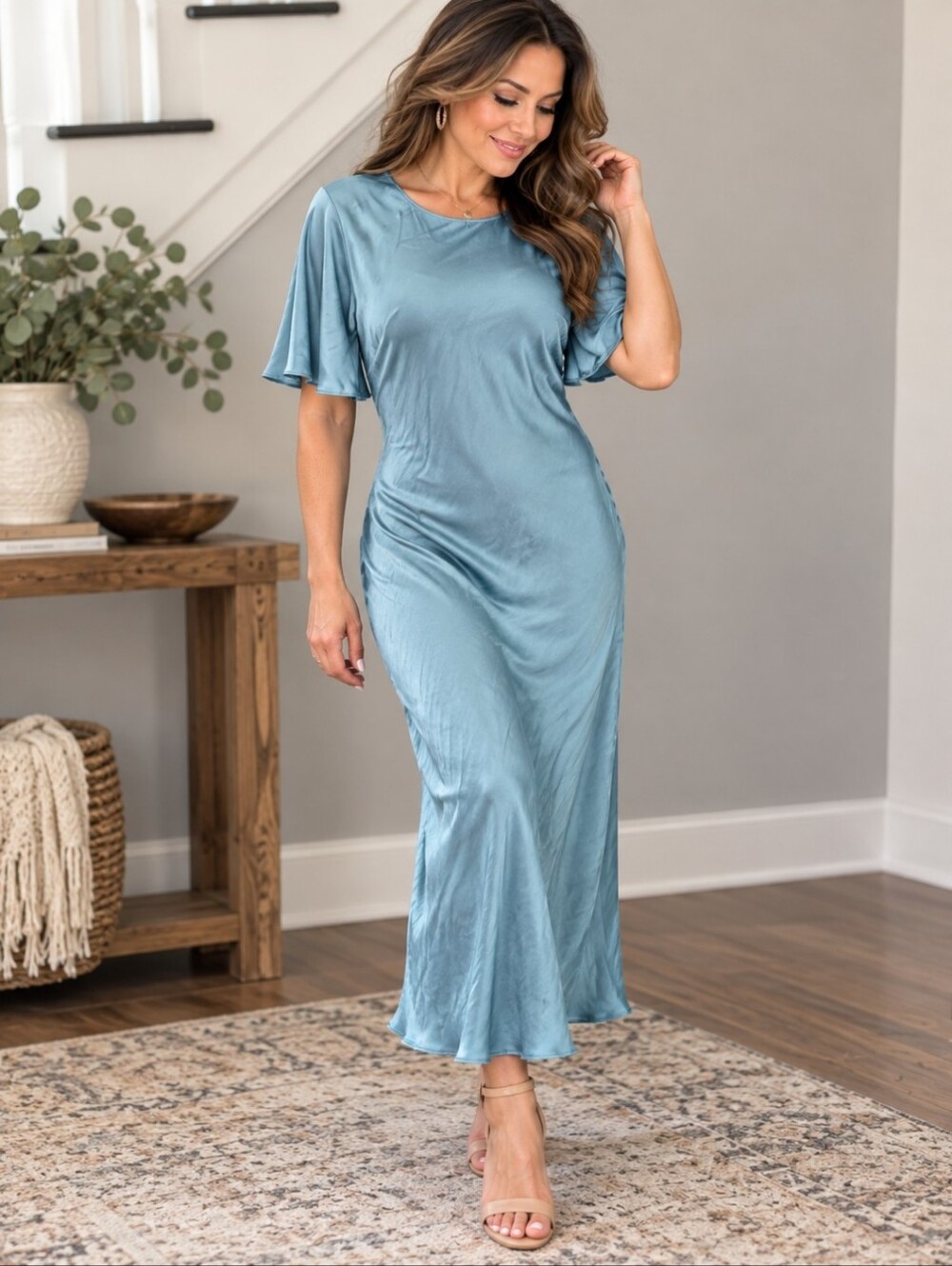 Amanda Uprichard Dusty Blue Satin Maxi Dress